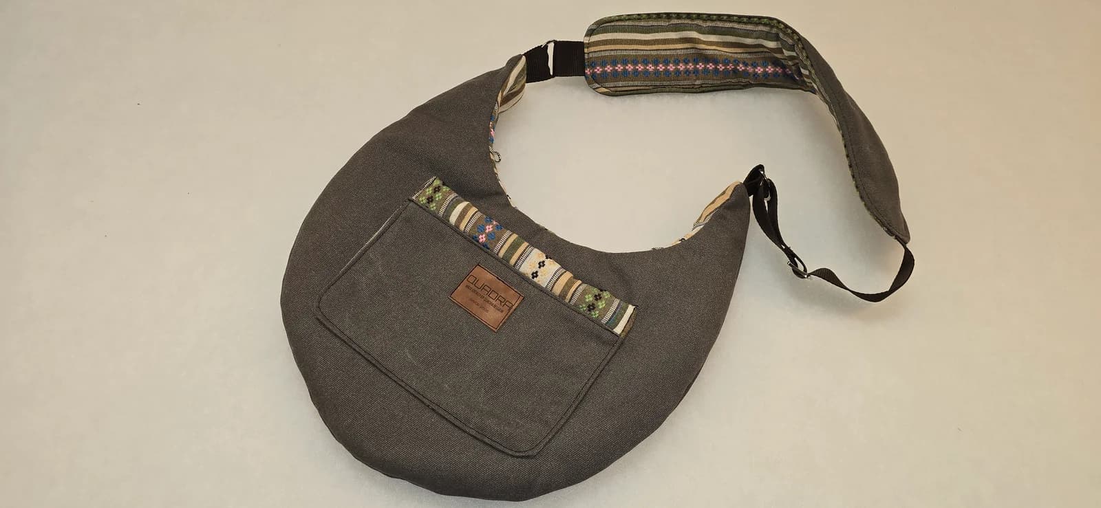 Sac lune, petites races, coton épais taupe + motif latino