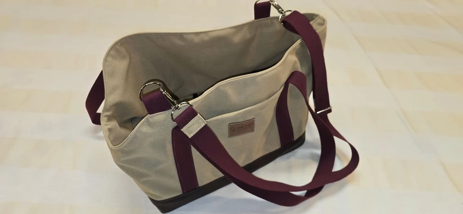Sac été beige sangles bordeaux, fond amovible chaud/froid